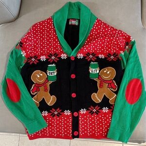 Festive Green and Red Sweater with Gingerbread Design